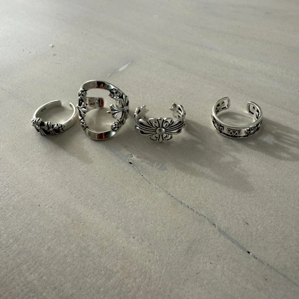Mens Silver Gothic Statement Rings Adjustable Y2K Streetwear Cross Band Ring